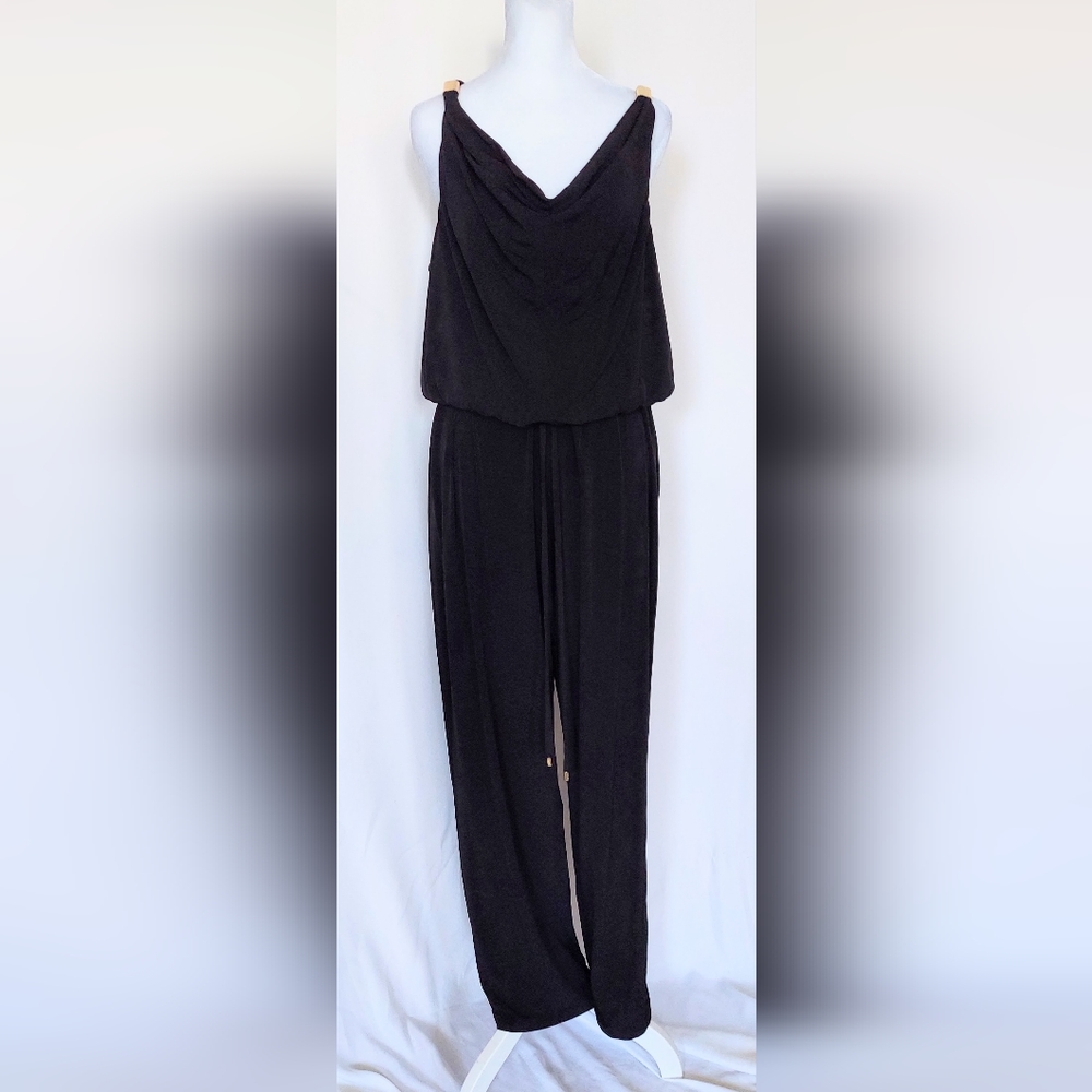 Calvin Klein Sleeveless V Neck Tie Waist Jumpsuit Black Size 12